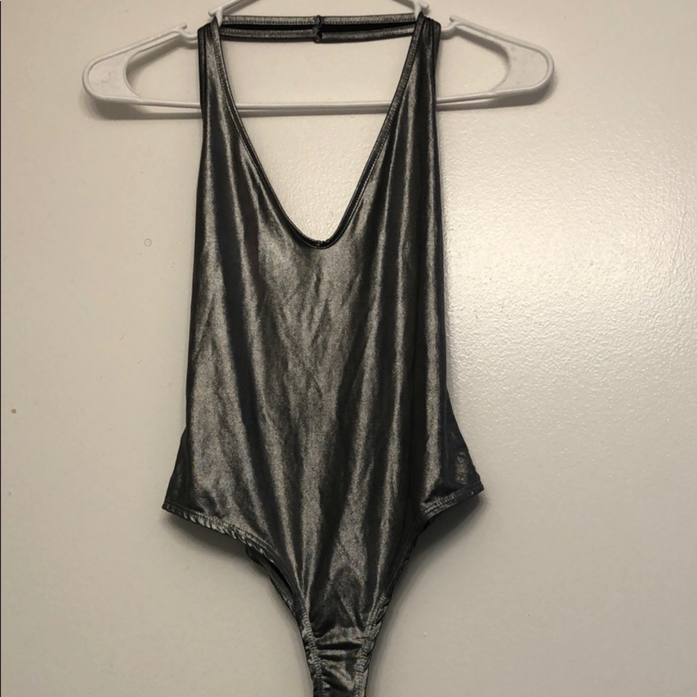 Silver metallic bodysuit